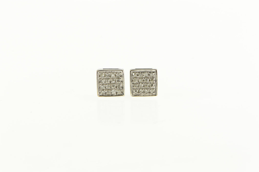 14K Squared Pave Diamond Cluster Stud Earrings White Gold