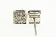 Load image into Gallery viewer, 14K Squared Pave Diamond Cluster Stud Earrings White Gold