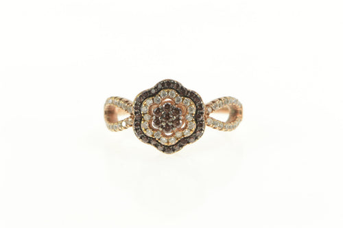 Sterling Silver Pave Flower Halo Promise White & Brown CZ Ring