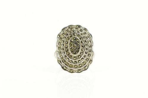 Sterling Silver Art Deco Marcasite Layered Halo Cocktail Ring