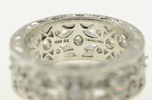 Sterling Silver Elaborate Filigree Ornate Wedding Band Ring