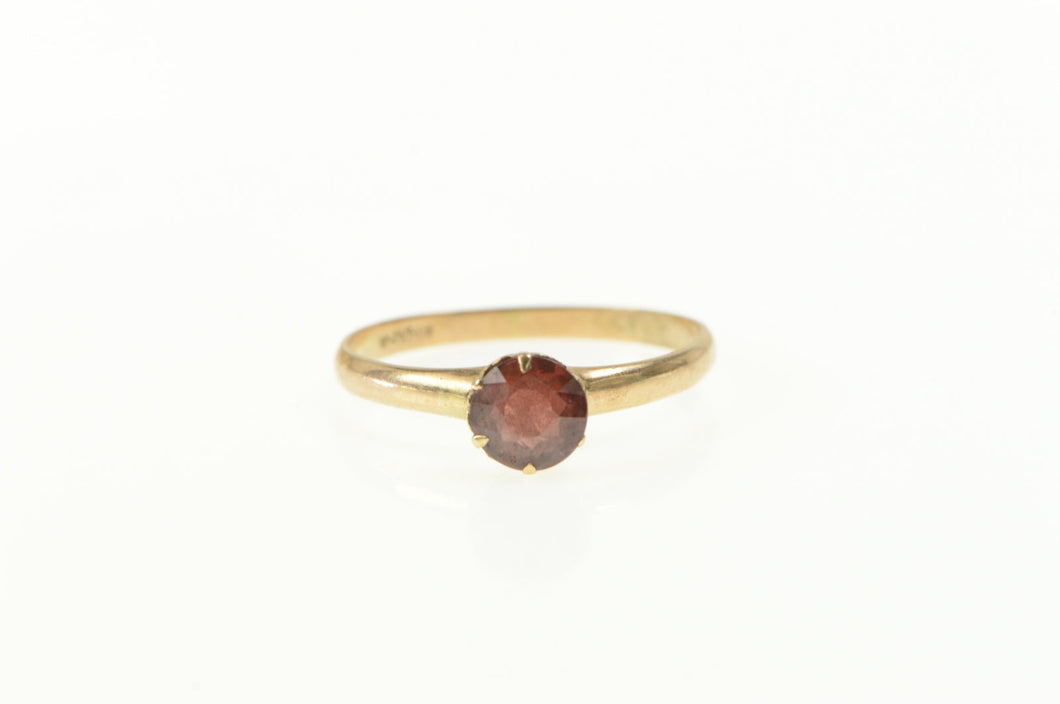 10K Victorian Garnet Solitaire Classic Antique Ring Yellow Gold