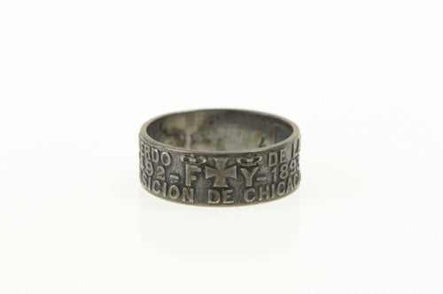 Sterling Silver 1893 Chicago Exposition Spanish Inscription Ring