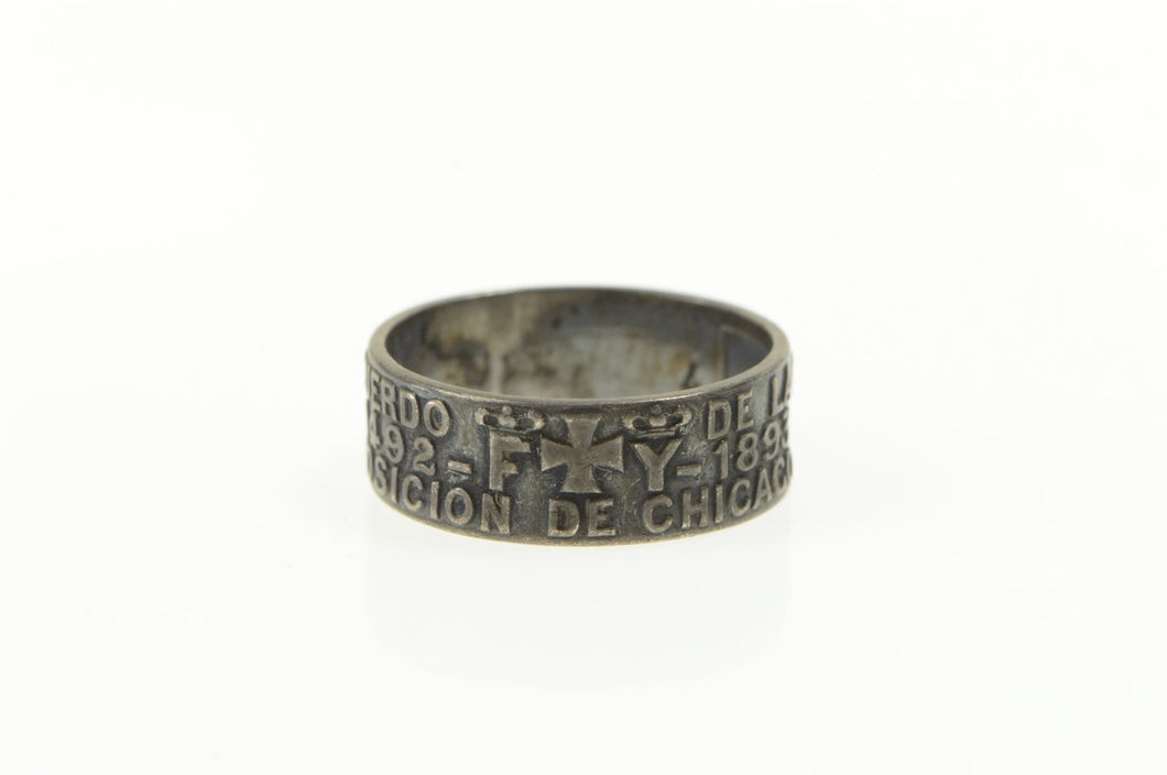 Sterling Silver 1893 Chicago Exposition Spanish Inscription Ring