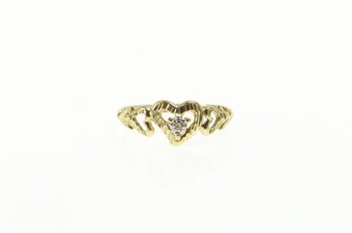 10K Textured Diamond Heart Love Symbol Promise Ring Yellow Gold