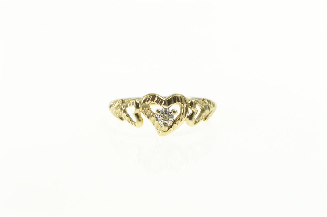 10K Textured Diamond Heart Love Symbol Promise Ring Yellow Gold