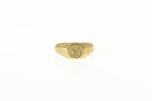 10K L Engraved Cursive Initial Baby Childs Ring Yellow Gold