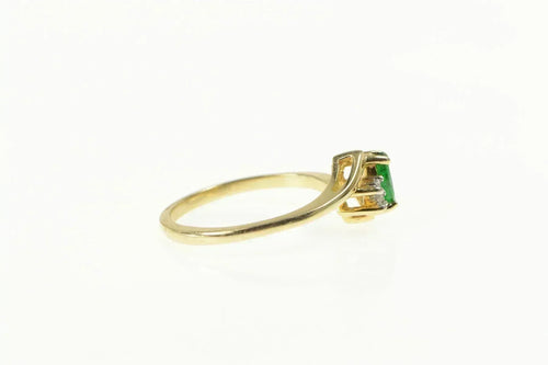 10K Marquise Emerald Diamond Accent Bypass Ring Yellow Gold