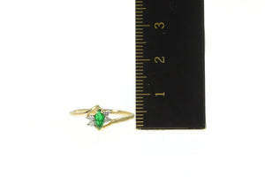 10K Marquise Emerald Diamond Accent Bypass Ring Yellow Gold