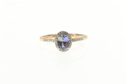 Sterling Silver Oval Syn. Tanzanite CZ Halo Statement Ring