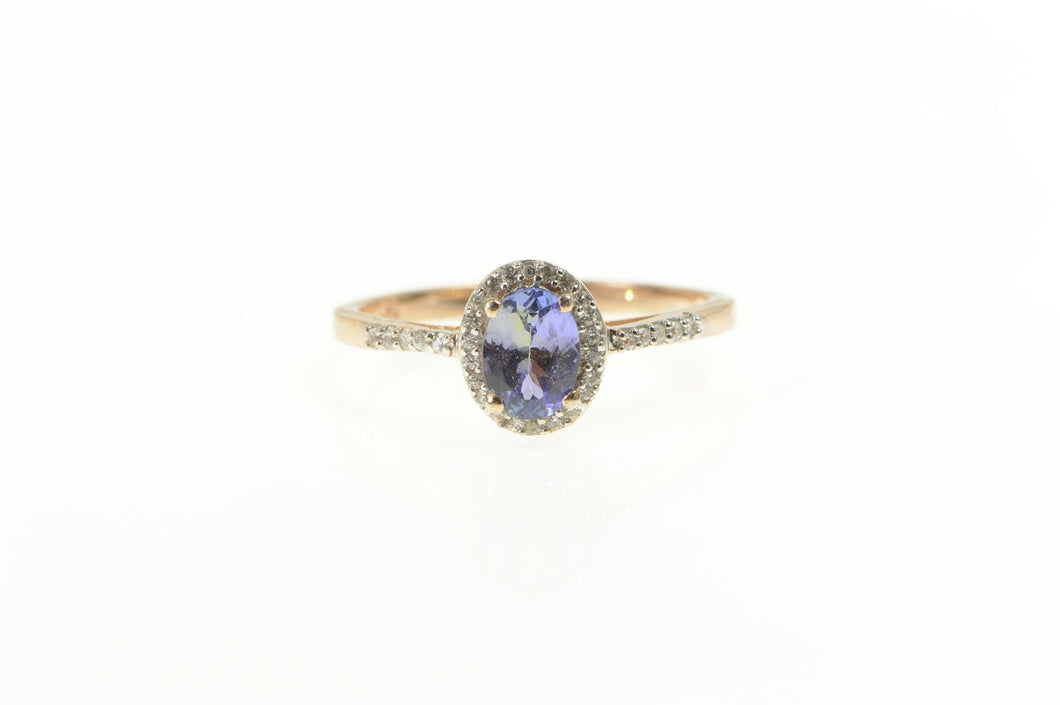 Sterling Silver Oval Syn. Tanzanite CZ Halo Statement Ring