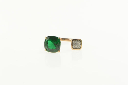 Sterling Silver Cushion Sim. Emerald CZ Cluster Open Wrap Ring