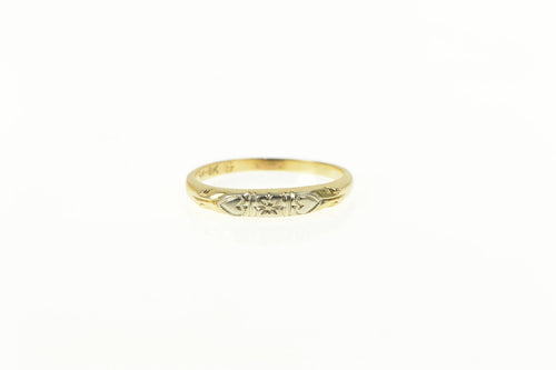 14K Retro Two Tone Blossom Heart Wedding Band Ring Yellow Gold