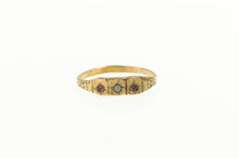 Load image into Gallery viewer, 10K Victorian Seed Pearl &amp; Syn. Ruby July Baby Ring Yellow Gold
