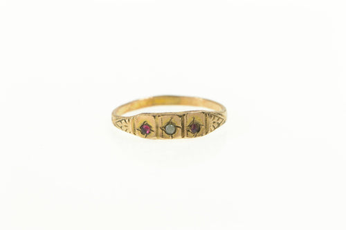 10K Victorian Seed Pearl & Syn. Ruby July Baby Ring Yellow Gold