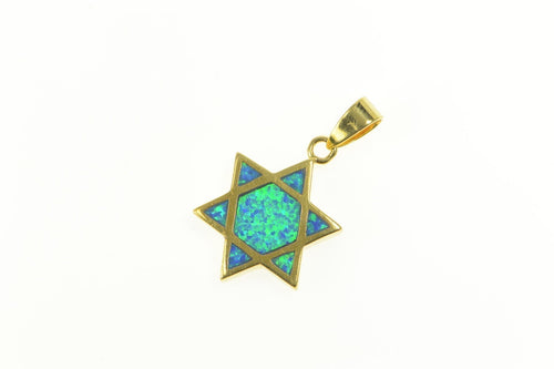 18K Star of David Syn. Black Opal Jewish Faith Pendant Yellow Gold