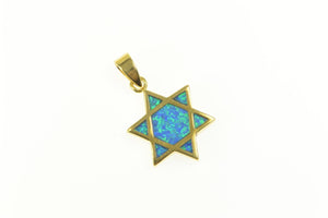 18K Star of David Syn. Black Opal Jewish Faith Pendant Yellow Gold