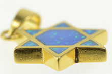 Load image into Gallery viewer, 18K Star of David Syn. Black Opal Jewish Faith Pendant Yellow Gold