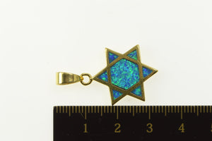 18K Star of David Syn. Black Opal Jewish Faith Pendant Yellow Gold