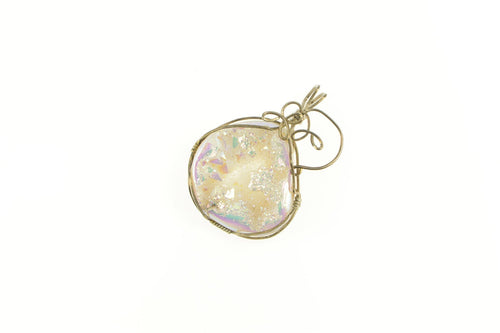 Sterling Silver Ornate Druzy Quartz Geode Wrapped Crystal Pendant