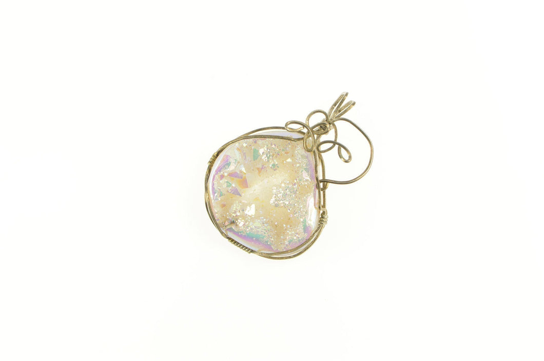 Sterling Silver Ornate Druzy Quartz Geode Wrapped Crystal Pendant