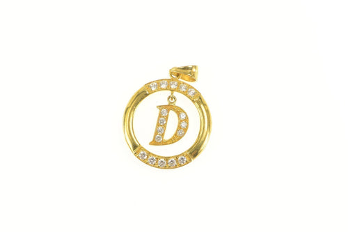 21K D Letter Charm Circle Name Monogram Round Pendant Yellow Gold