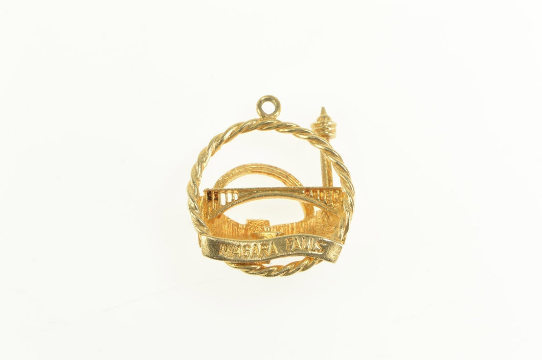 14K Niagara Falls 3D Shadow Box Retro Souvenir Charm/Pendant Yellow Gold