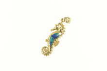 Load image into Gallery viewer, 14K Sea Horse Syn. Black Opal Inlay Ocean Animal Charm/Pendant Yellow Gold
