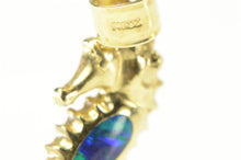 Load image into Gallery viewer, 14K Sea Horse Syn. Black Opal Inlay Ocean Animal Charm/Pendant Yellow Gold