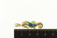 Load image into Gallery viewer, 14K Sea Horse Syn. Black Opal Inlay Ocean Animal Charm/Pendant Yellow Gold