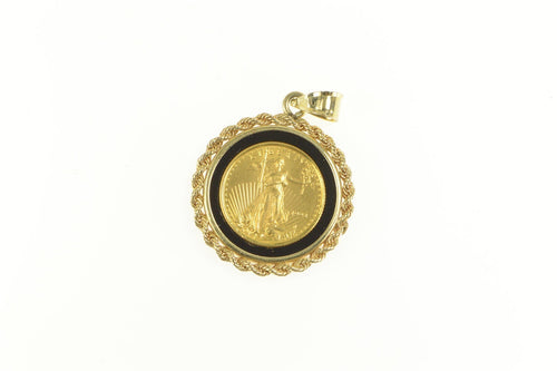 14K 1993 1/10th Oz American Eagle Coin Onyx Pendant Yellow Gold