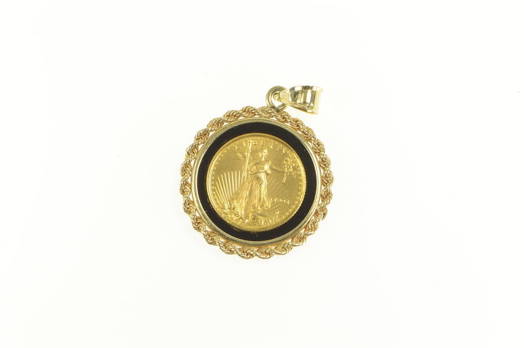 14K 1993 1/10th Oz American Eagle Coin Onyx Pendant Yellow Gold