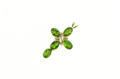 10K Oval Chrome Diopside Cross Christian Faith Pendant Yellow Gold