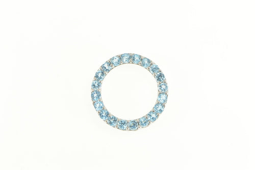 10K Round Blue Topaz Circle Classic Statement Pendant White Gold