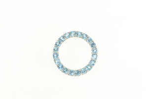 10K Round Blue Topaz Circle Classic Statement Pendant White Gold