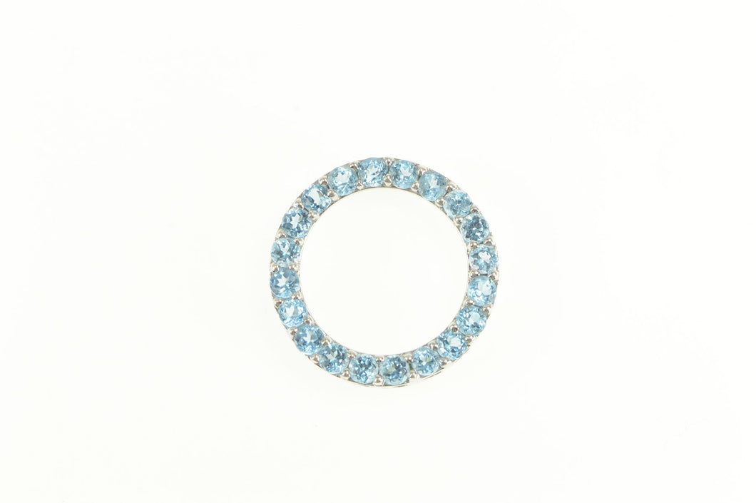 10K Round Blue Topaz Circle Classic Statement Pendant White Gold
