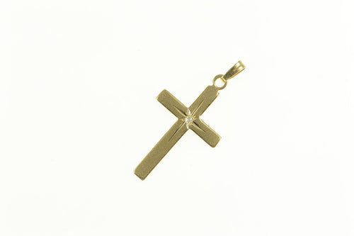 14K Retro Classic Diamond Inset Cross Christian Pendant Yellow Gold