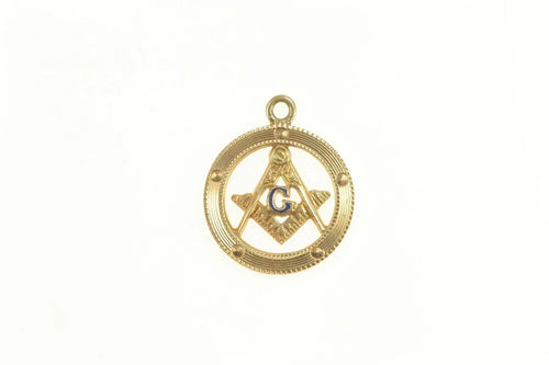 14K Compass Square Enamel G Masonic Symbol Charm/Pendant Yellow Gold
