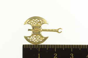 14K Ornate Filigree Minoan Viking Axe Charm/Pendant Yellow Gold