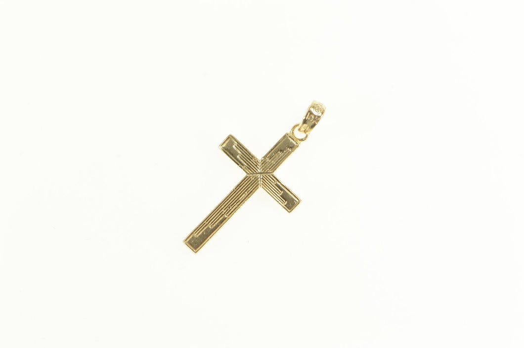 10K Grooved Cross Christian Faith Symbol Pendant Yellow Gold