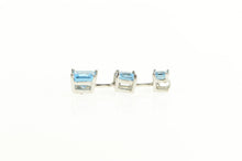 Load image into Gallery viewer, 14K Princess Blue Topaz Tiered Drop Statement Pendant White Gold