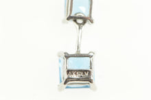 Load image into Gallery viewer, 14K Princess Blue Topaz Tiered Drop Statement Pendant White Gold