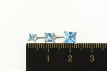 Load image into Gallery viewer, 14K Princess Blue Topaz Tiered Drop Statement Pendant White Gold