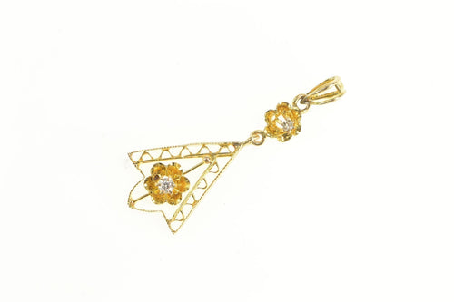 10K Victorian Diamond Elaborate Filigree Drop Pendant Yellow Gold