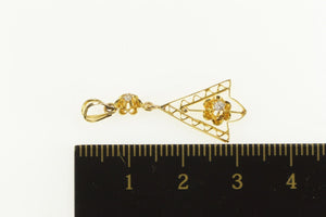 10K Victorian Diamond Elaborate Filigree Drop Pendant Yellow Gold