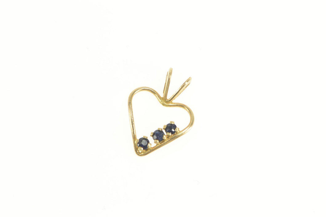 14K Sapphire Inset Heart Love Symbol Charm/Pendant Yellow Gold