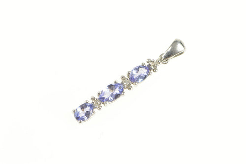10K Oval Tiered Tanzanite Diamond Accent Bar Pendant White Gold