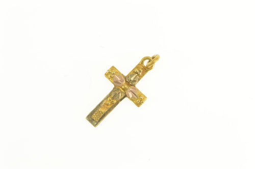 10K Black Hills Leaf Cross Christian Symbol Charm/Pendant Yellow Gold