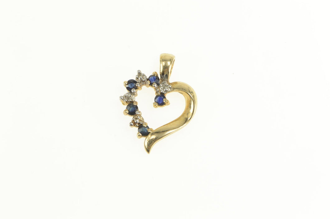 10K Sapphire Diamond Accent Wavy Heart Pendant Yellow Gold