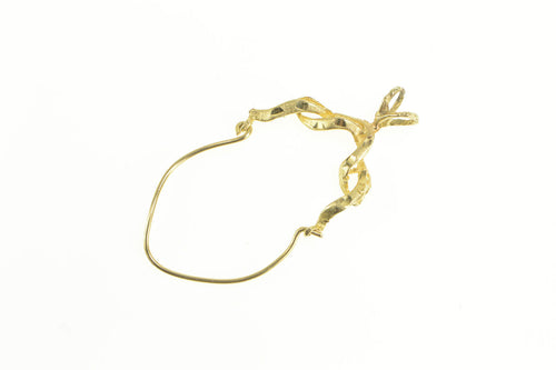 14K Diamond Cut Ribbon Loop Charm Holder Pendant Yellow Gold